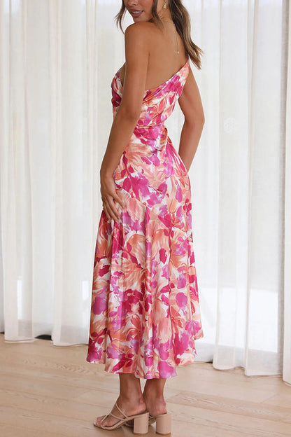 JO | Buy Myself Flowers Floral One Shoulder Midi Dress