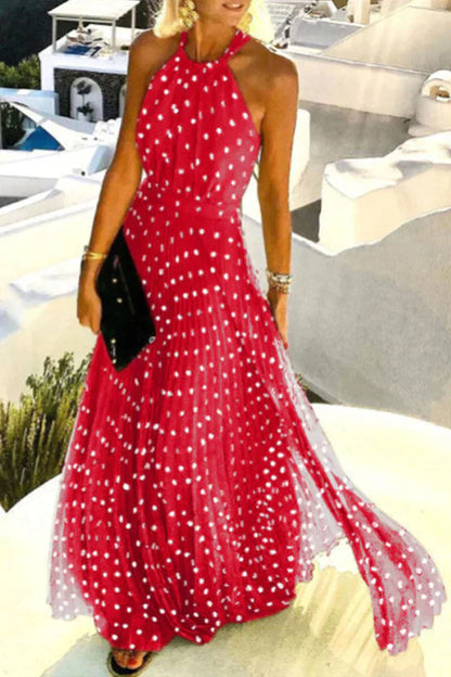 JO | Bohemian print patchwork halterneck pleated dresses