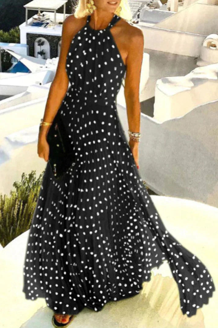 JO | Bohemian print patchwork halterneck pleated dresses