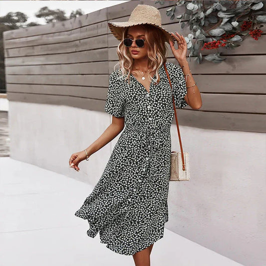 JO | chic women's midi dress with buttons