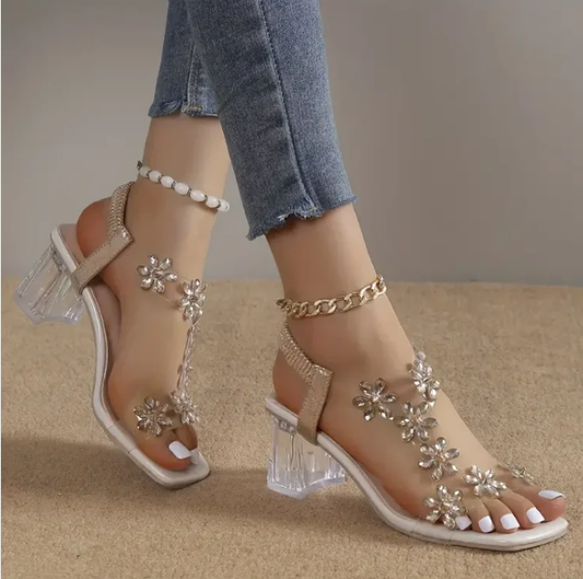 JO | Floral rhinestone heels