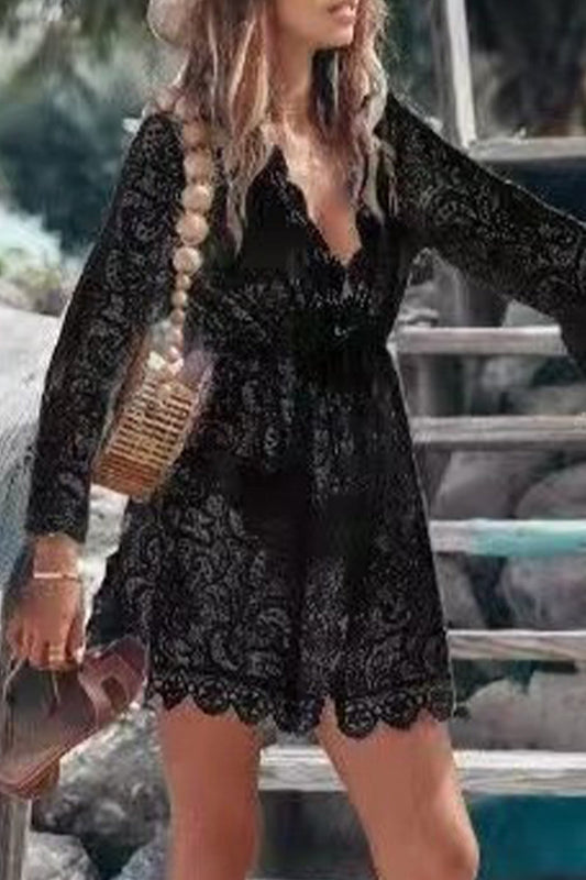 JO | Casual Vacation Solid Lace Embroidered Swimsuits Cover Up