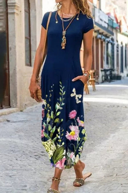 JO | Casual Street Print Patchwork O Neck Short Sleeve Dresses Dresses (10 Colors)