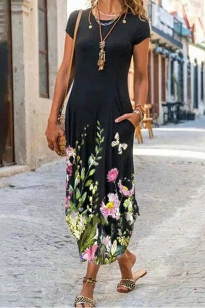 JO | Casual Street Print Patchwork O Neck Short Sleeve Dresses Dresses (10 Colors)