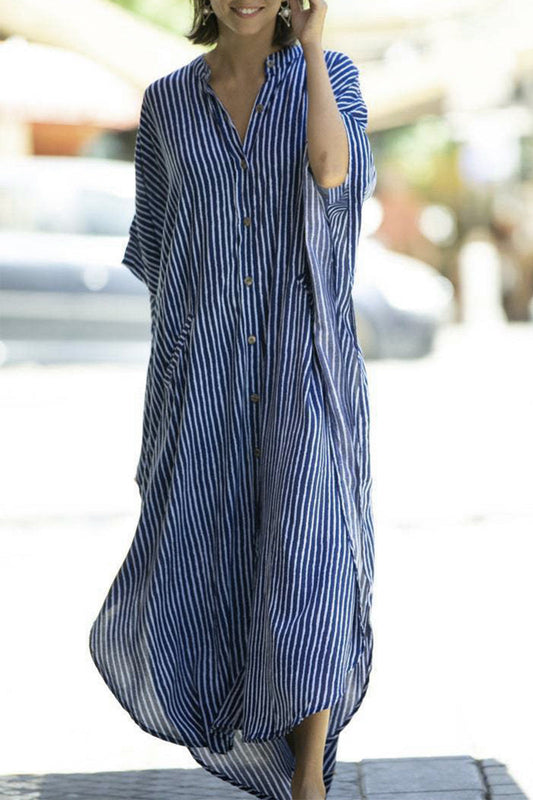 JO | Casual Striped Buckle Asymmetric Swimsuits Cover Up