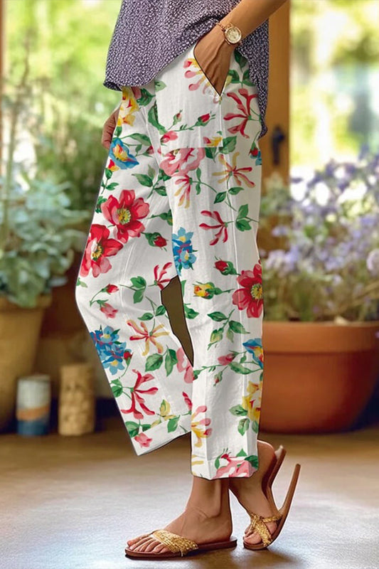 JO | Casual Floral Patchwork Loose Mid Waist Straight Full Print Bottoms(6 Colors)