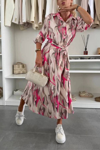 JO | Elegant Ease Satin Printed Midi Dress with Waist
