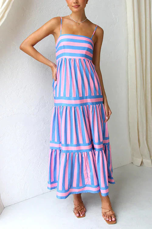 JO | Striped maxi dress with spaghetti straps and block stripes