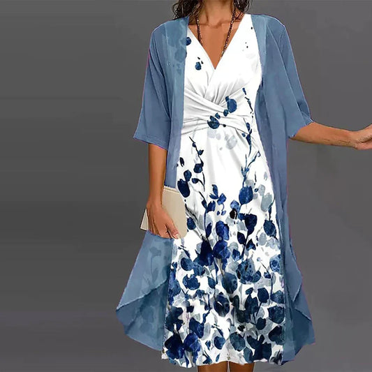 JO | Midi dress with jacket in blue and white for summer