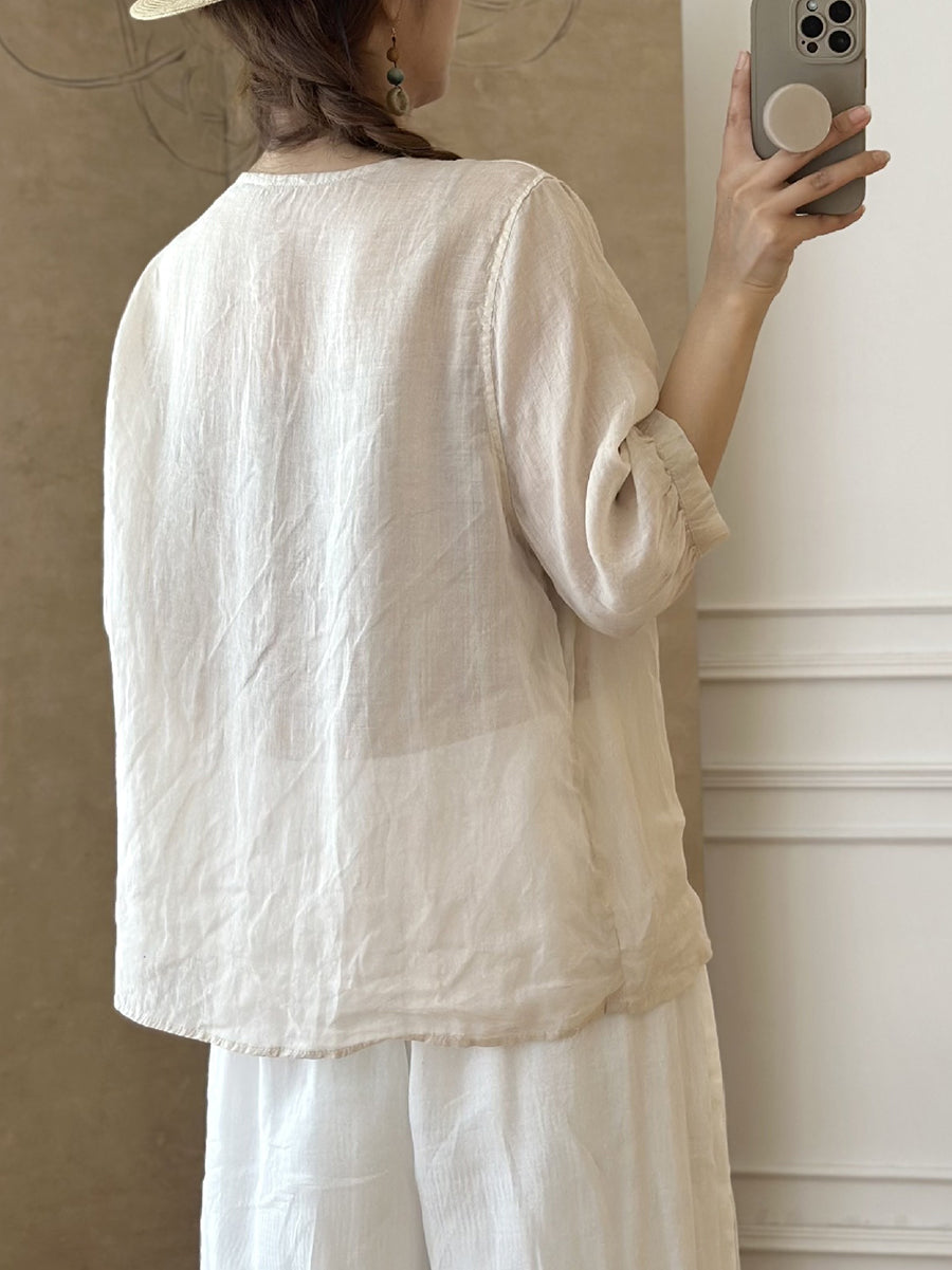 JO | Ladies Summer Ethnic Embroidery Ramie Shirt