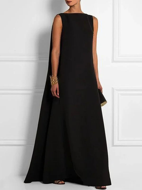 JO | Loose, simple, monochrome, sleeveless, V-back, long loose dress