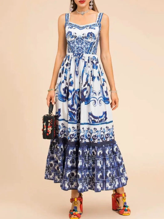 JO | Smocked printed dress with wide straps