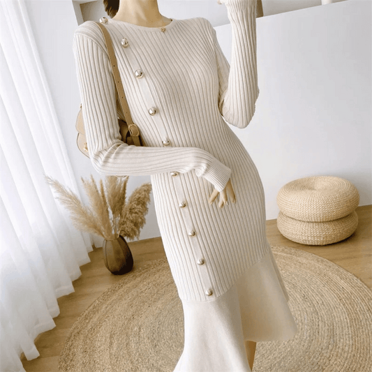 JO | elegant ribbed midi dress for women