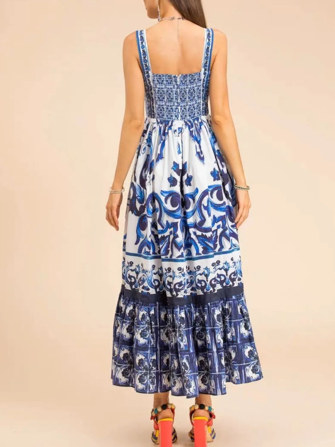 JO | Smocked printed dress with wide straps
