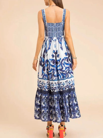 JO | Smocked printed dress with wide straps