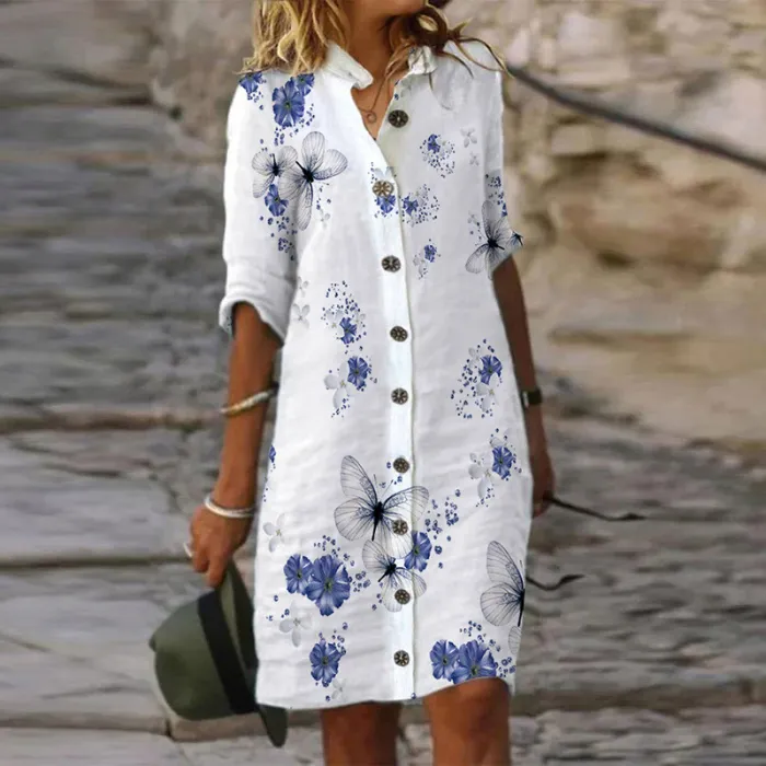 JO | Fashionable, straight-cut trapeze shirt with butterfly print, casual outfit