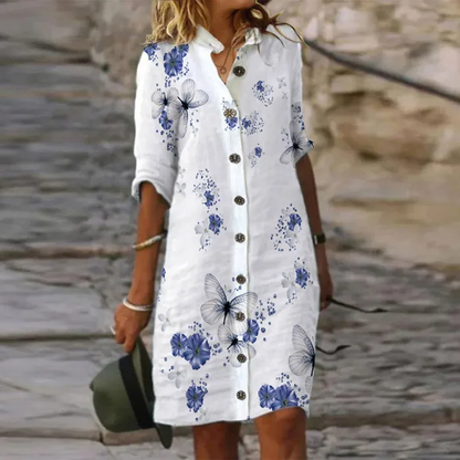 JO | Fashionable, straight-cut trapeze shirt with butterfly print, casual outfit