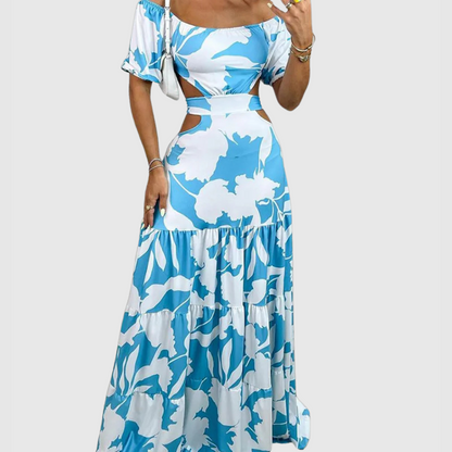 JO | Elegant midi dress with irregular grain and neckline