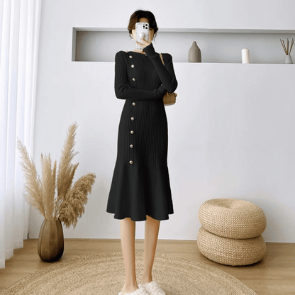 JO | elegant ribbed midi dress for women