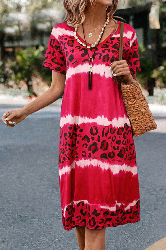 JO | Gradient Leopard Print Casual Midi Dress
