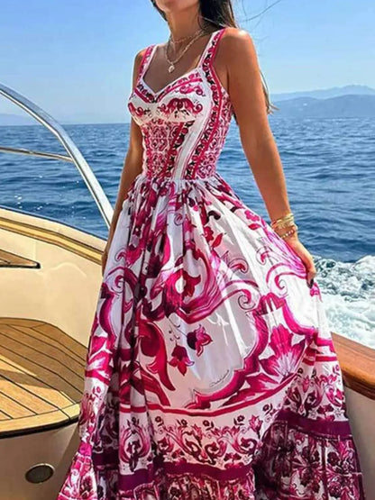 JO | Smocked printed dress with wide straps