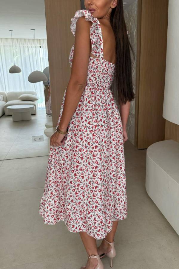 JO | Floral Print Square neckline Pleated back midi dress