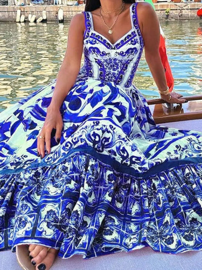JO | Smocked printed dress with wide straps