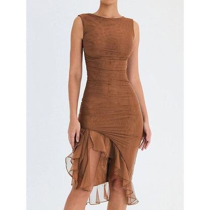 JO | Elegant backless midi dress with ruffles