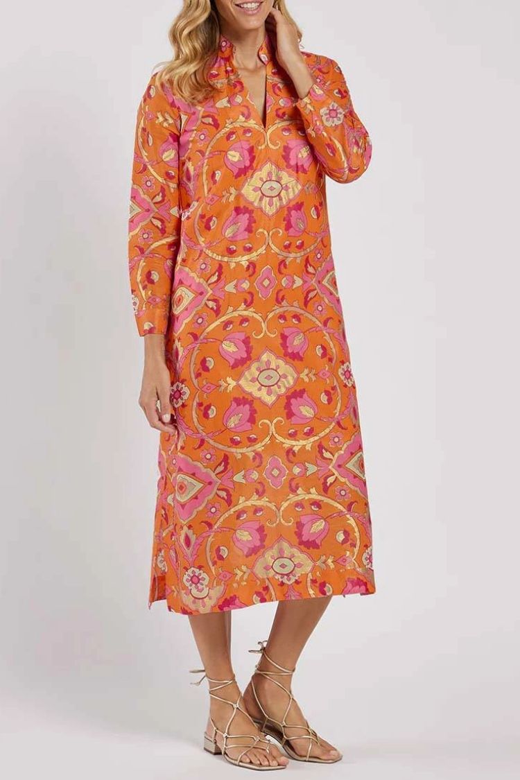 JO | Printed midi dress with stand-up collar