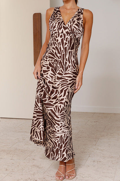 JO | Taylan Brown Deep V-neck midi dress