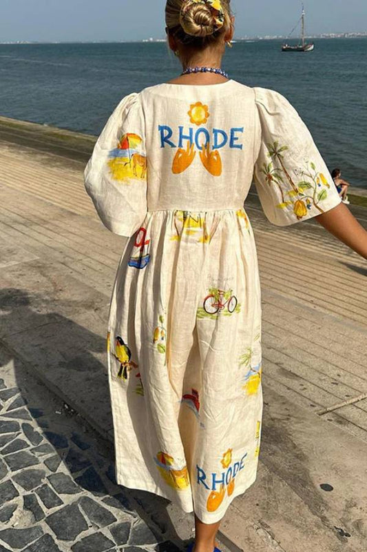 JO | Printed linen midi dress