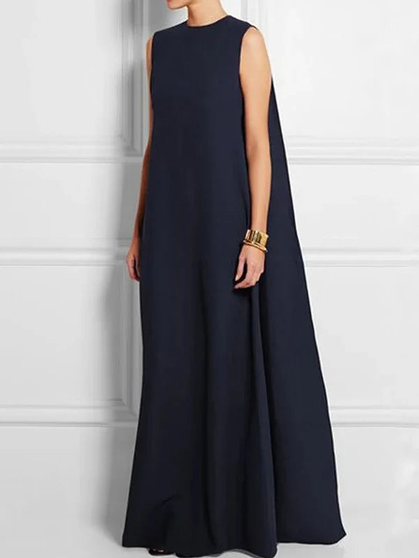 JO | Loose, simple, monochrome, sleeveless, V-back, long loose dress