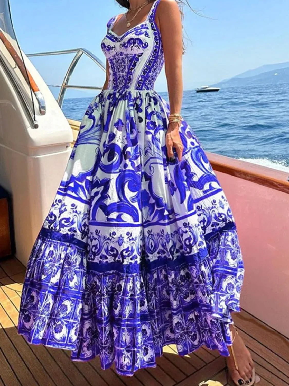 JO | Smocked printed dress with wide straps