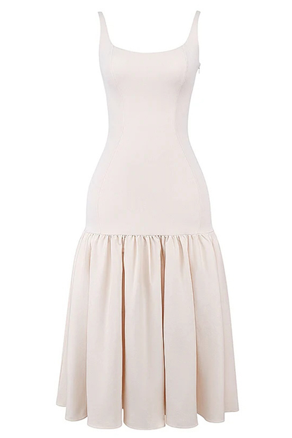 JO | Graceful Silhouette Square Neckline Wide Strap Drop Waist Midi Dress