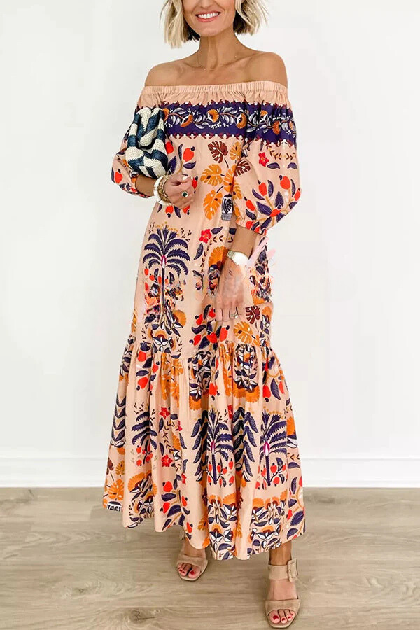 JO | Island Lover Printed off-the-shoulder, flowing midi dress