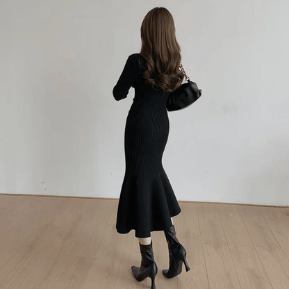 JO | elegant ribbed midi dress for women