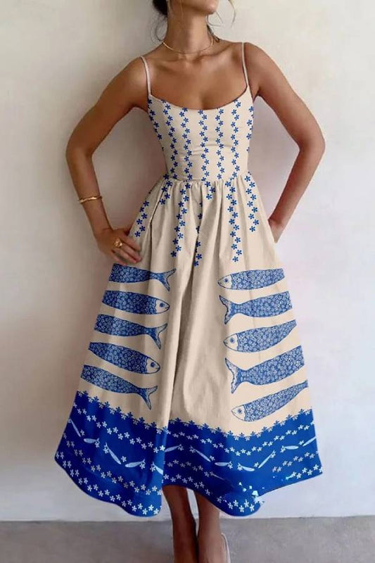 JO | Unique midi dress with fish flower pattern