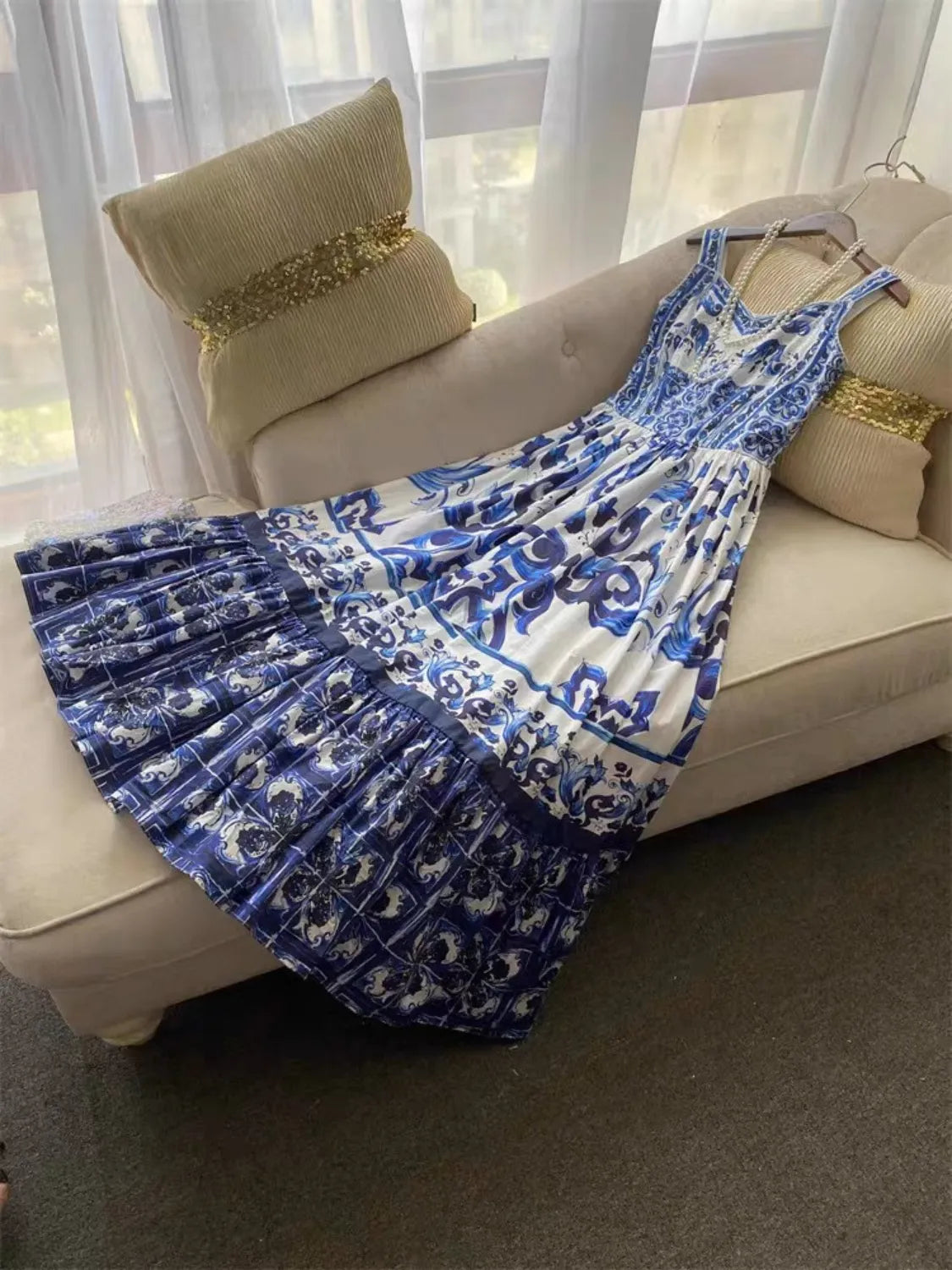 JO | Smocked printed dress with wide straps