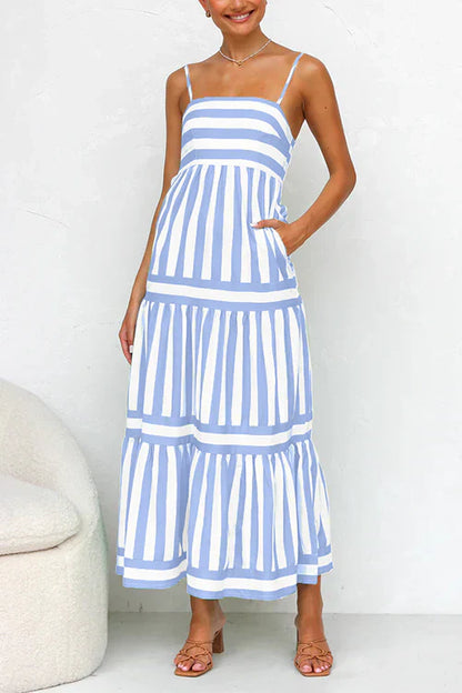 JO | Striped maxi dress with spaghetti straps and block stripes