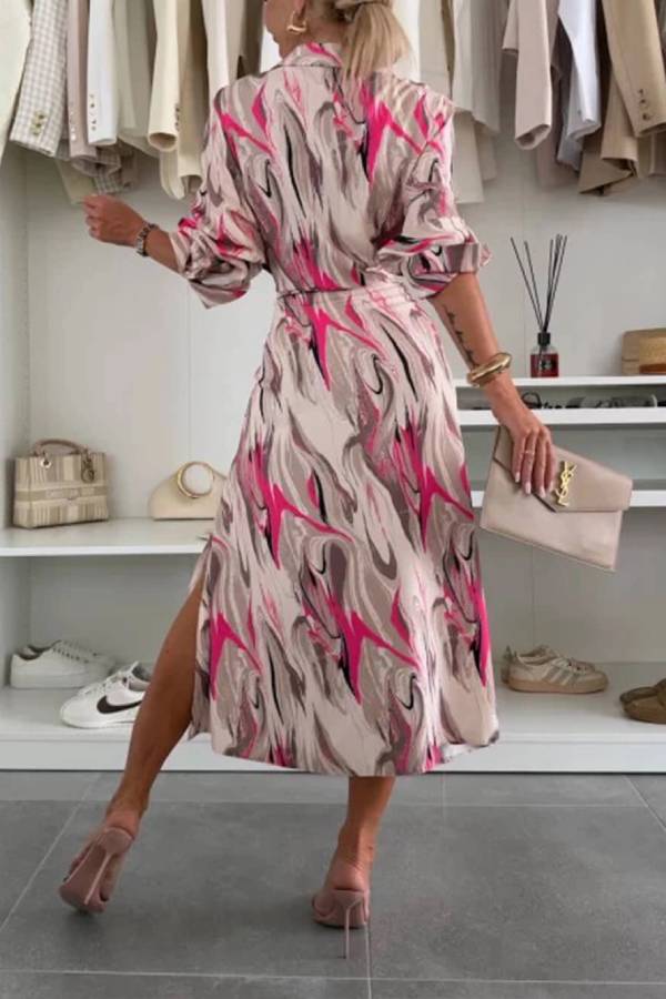 JO | Elegant Ease Satin Printed Midi Dress with Waist
