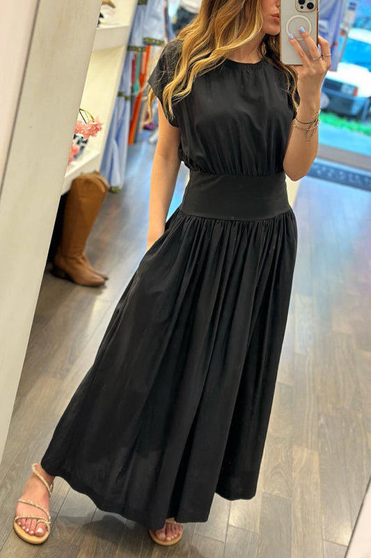 JO | MAKE A LIST ELASTIC WAIST RELAXED MIDI DRESS WITH POCKETS