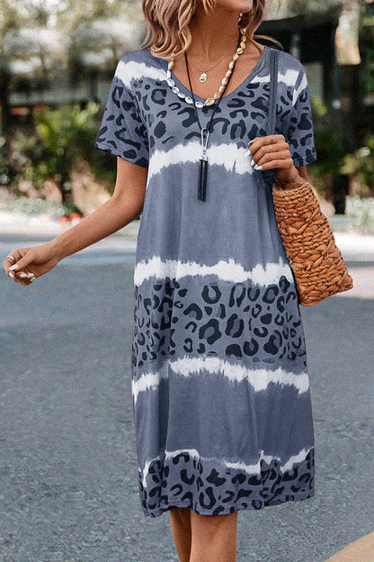 JO | Gradient Leopard Print Casual Midi Dress