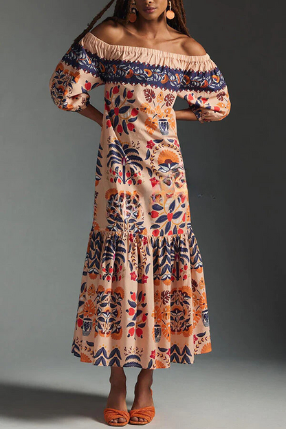 JO | Island Lover Printed off-the-shoulder, flowing midi dress