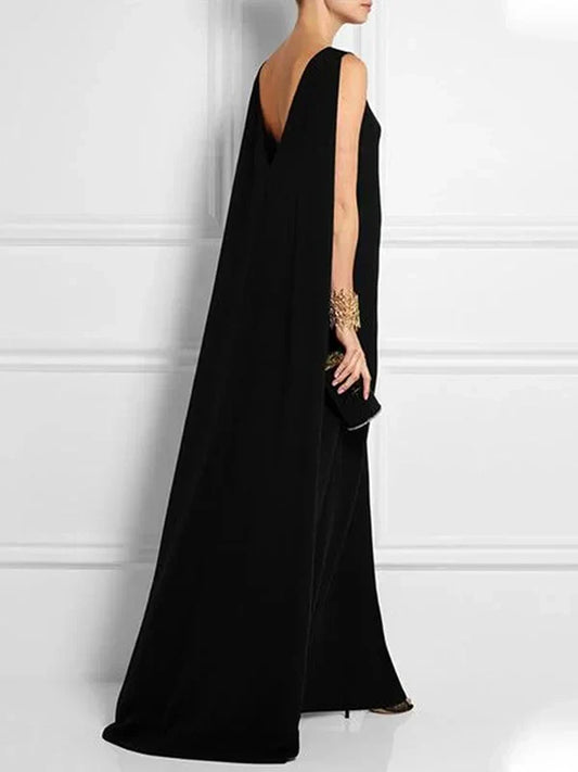 JO | Loose, simple, monochrome, sleeveless, V-back, long loose dress