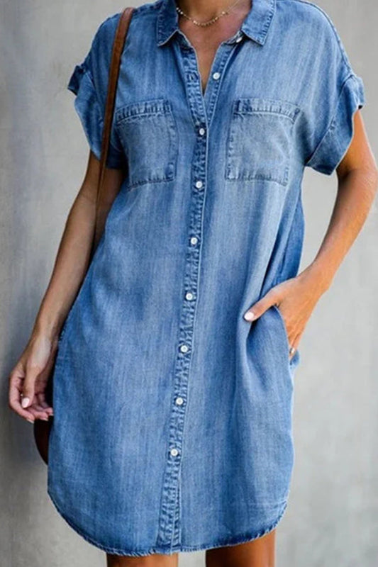 JO | short-sleeved denim midi dress