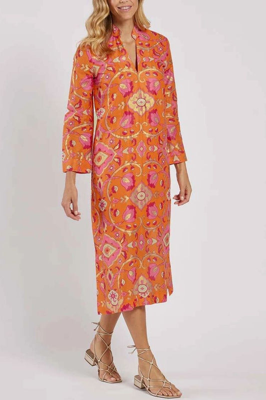 JO | Printed midi dress with stand-up collar