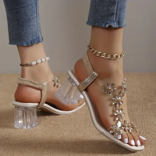 JO | | Women's sandals with flower and rhinestone heel