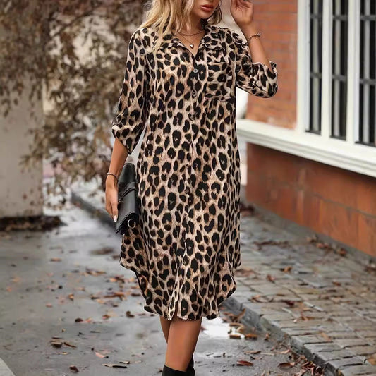 JO | Leopard Print Beach Cover-up V-Neck Robe Vacation Bikini Dress