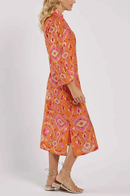JO | Printed midi dress with stand-up collar