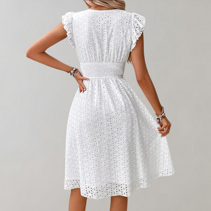 JO | elegant midi dress for women with gathered sleeves